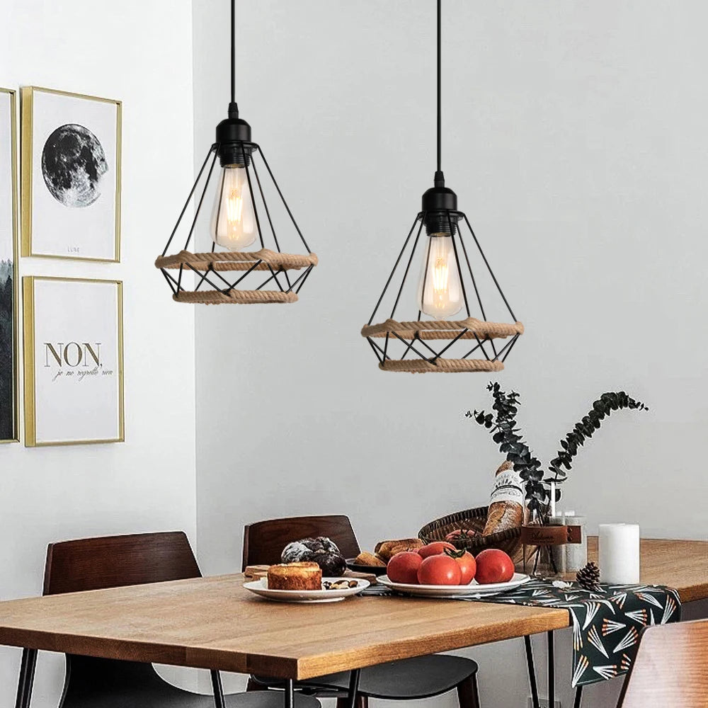 suspension moderne rétro industrielle en fer forgé pour éclairage intérieur - vue 4 sur 11