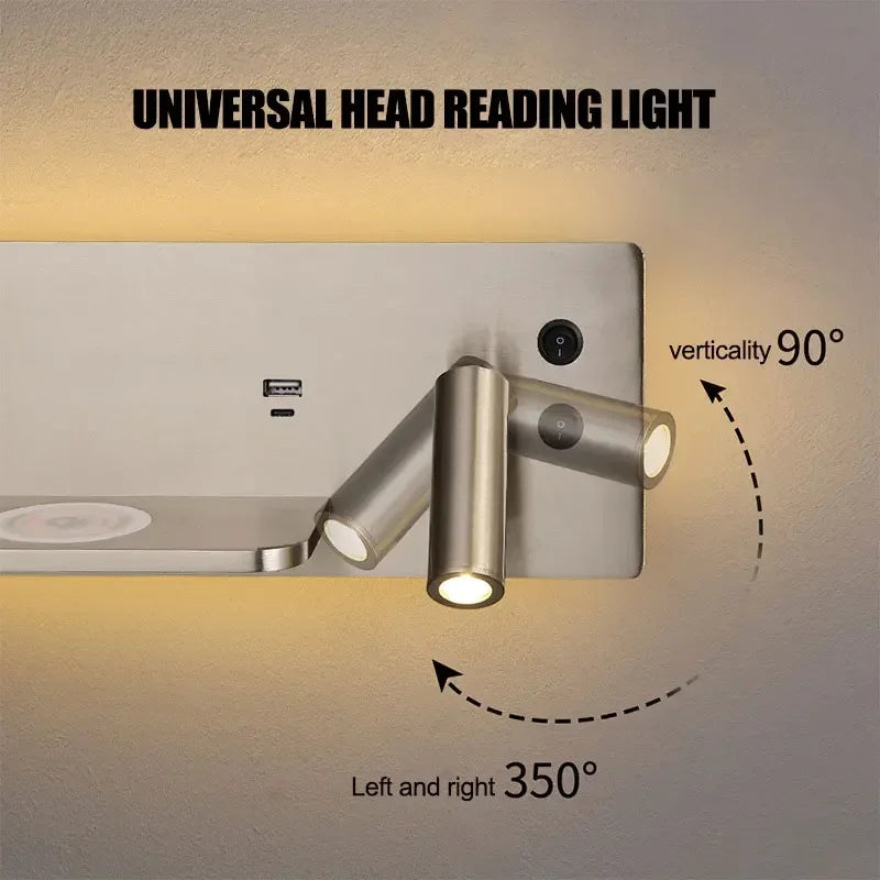 applique murale usb led sans fil luxe multi-fonction avec interrupteur - vue 6 sur 13