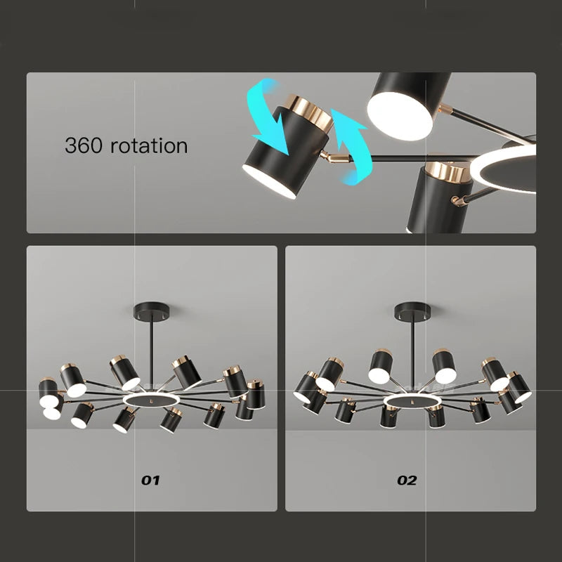 lustre moderne en design simple noir et or - vue 6 sur 9