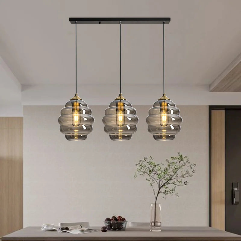 suspension moderne en verre teinté pour décoration intérieure - vue 7 sur 24