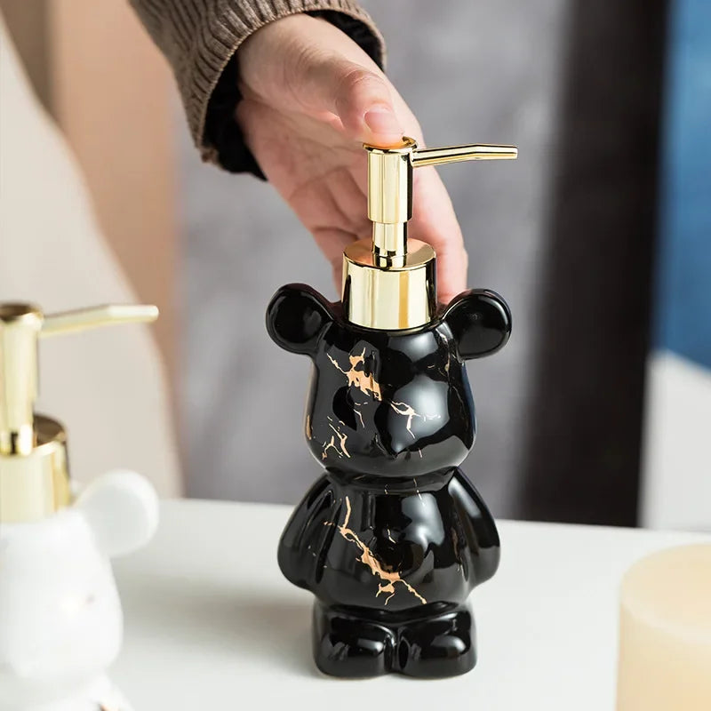 distributeur de savon en céramique ourson marbré pour salle de bain - vue 4 sur 7