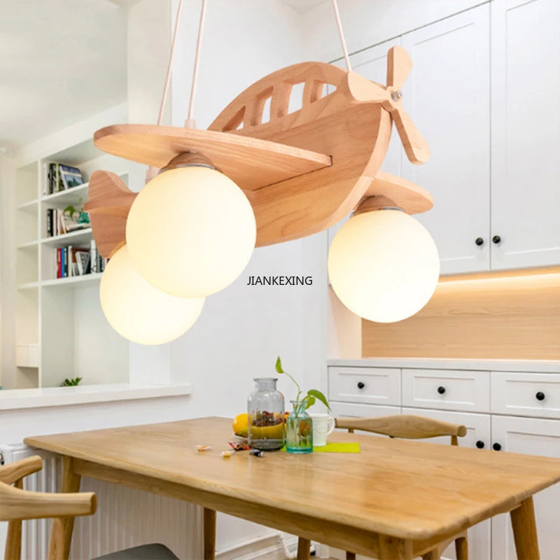 Lustre avion en bois led pour chambre d'enfant moderne