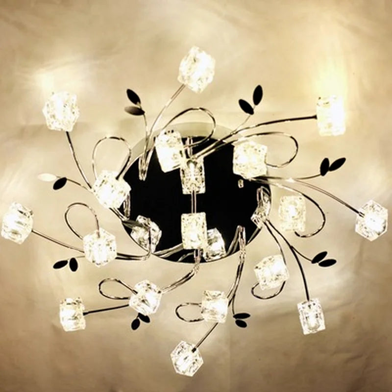 lustre moderne en métal chromé avec cristal et éclairage led - vue 6 sur 6