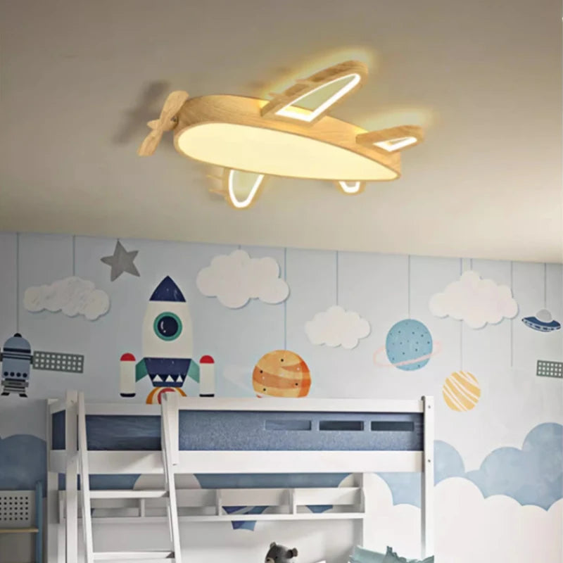 plafonnier avion en bois et fer pour chambre d'enfant - vue 5 sur 10
