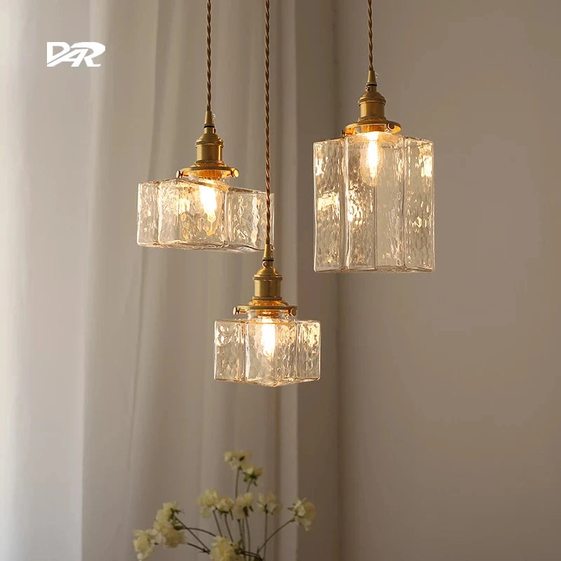suspension rétro avec abat-jour en verre