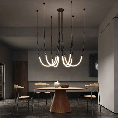 Moderner italienischer LED-Kronleuchter aus Bambus minimalistisch und kreativ - vue 2 sur 14