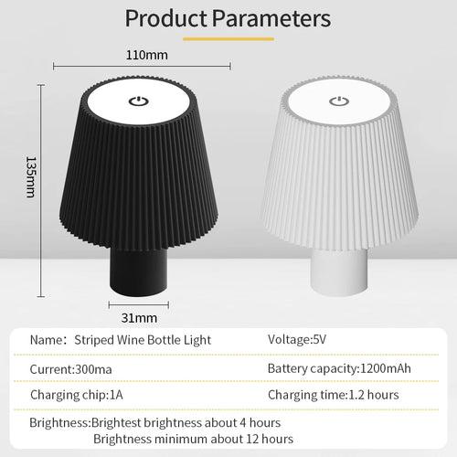 lampe de table led rechargeable rayée bouteille de vin interrupteur tactile décoratif