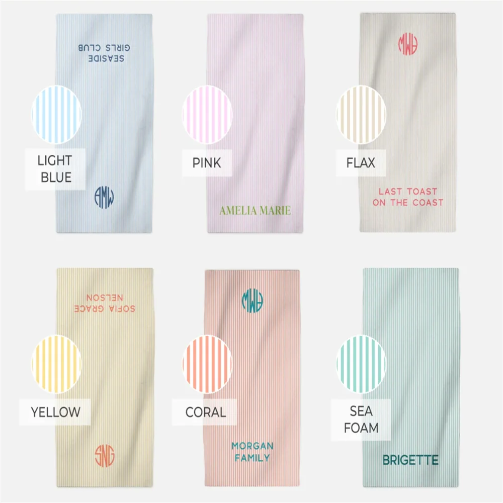 serviette de plage personnalisée rayures monogramme style preppy