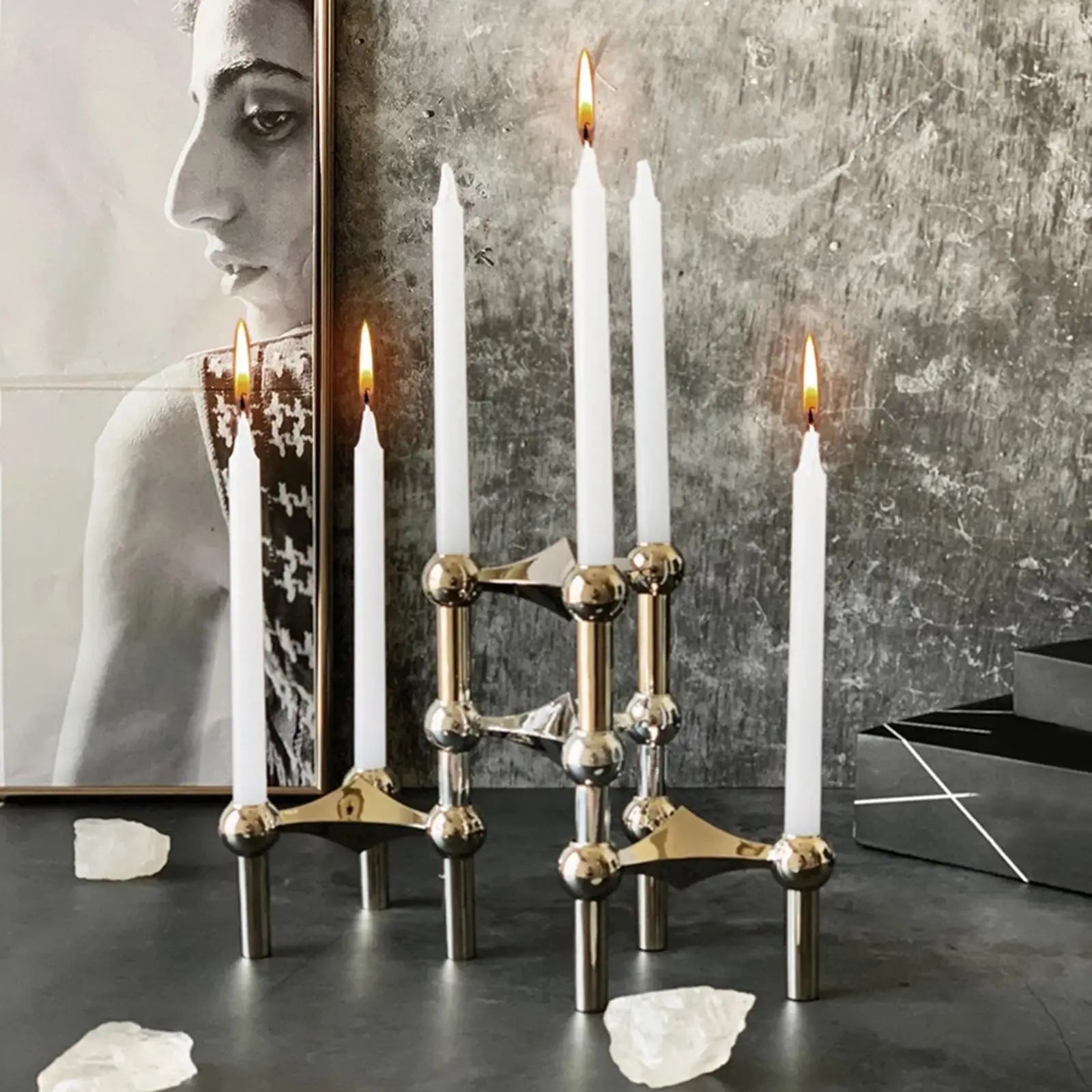 bougeoir à structure moléculaire en métal design nordique décoratif - vue 4 sur 6