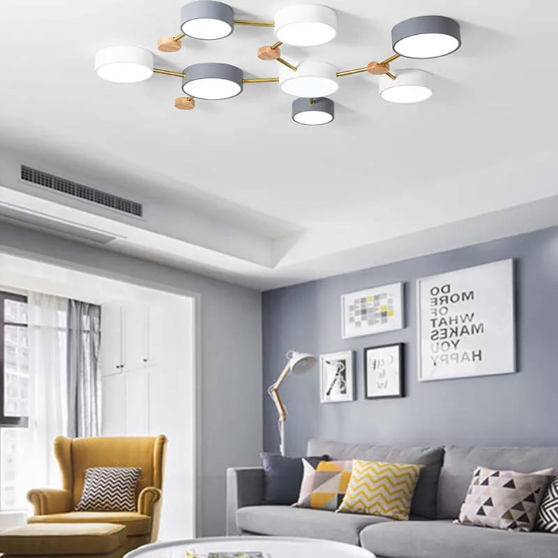 plafonnier nordique led bois macaron 3-8 têtes éclairage décoratif - vue 4 sur 10