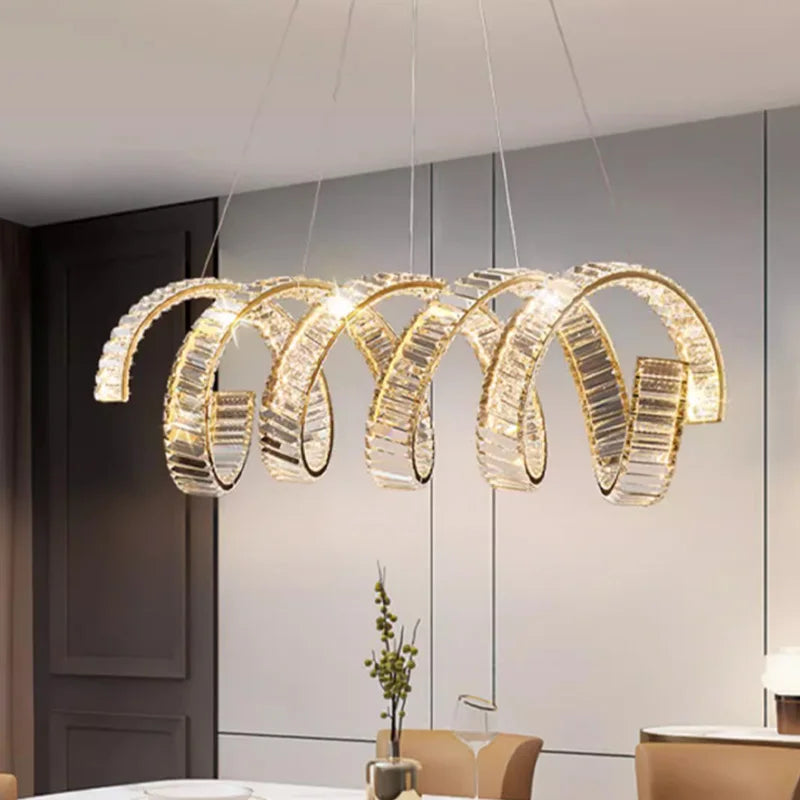 lustre suspendu design en spirale en cristal moderne - vue 3 sur 12