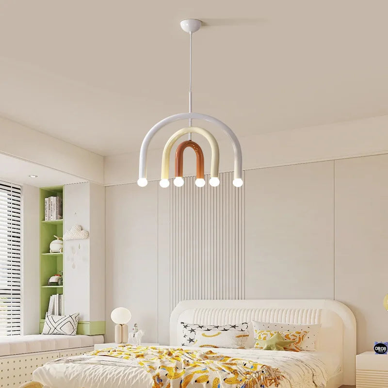 Creative Colorful Rainbow Pendant Lamps Iron E14 LED Bedroom Hanging Light Art Design Girl Kids Room Chandelier Lighting Indoor - vue 2 sur 8