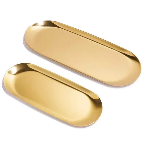 plateau de rangement ovale en acier inoxydable doré pour divers objets - vue 2 sur 6