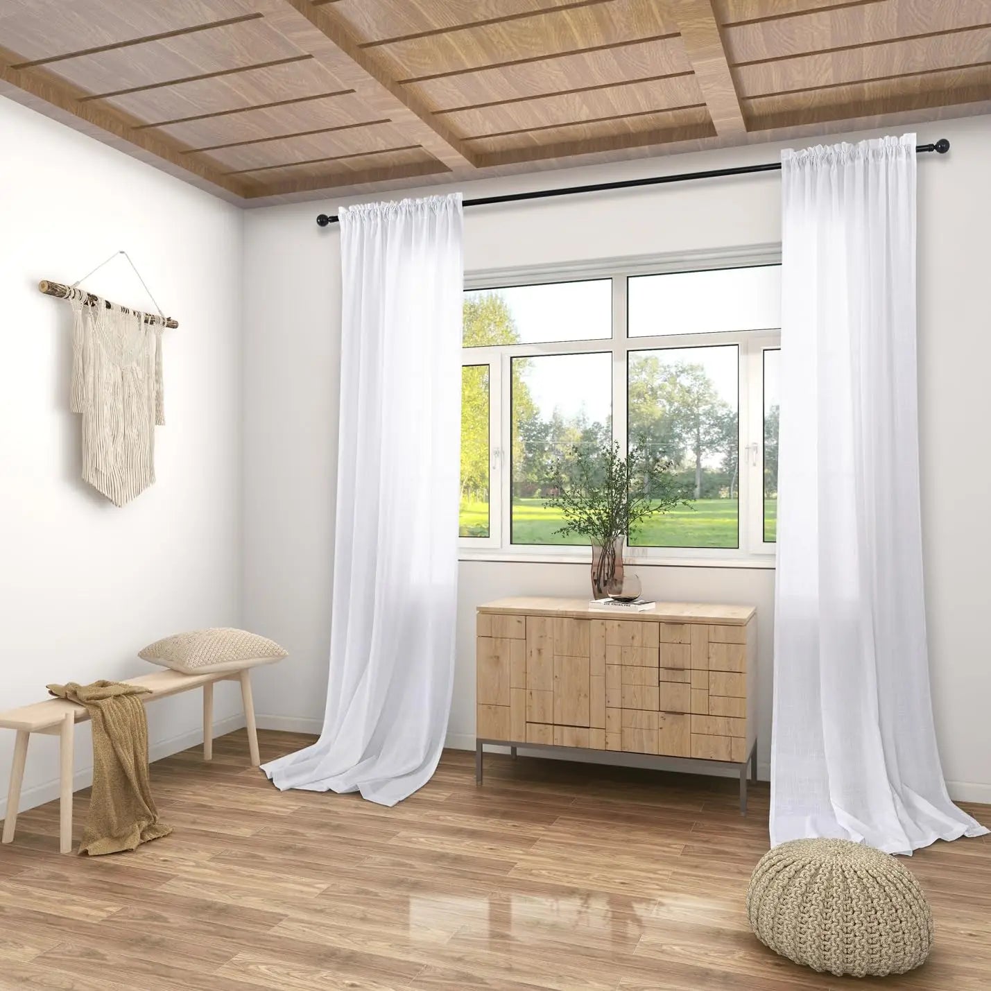 Voilage tulle imitation lin sur mesure grande hauteur - vue 5 sur 10