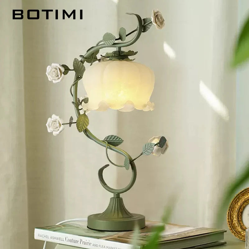 BOTIMI Retro Tischlampe Glas Blumen Dekor für Zuhause - vue 3 sur 8