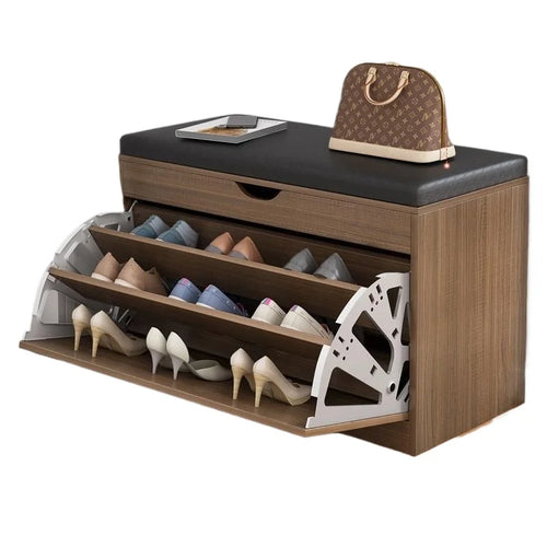 Home Shoe Cabinet with Bench, Anti-Dust Shoe Storage Bench, Multi-Layer Wooden Organizer with   Cushion and Stable Structure - vue 6 sur 13