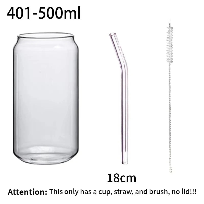 Tasse verre canette couvercle bambou paille borosilicate