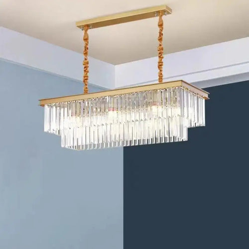 Kronleuchter LED aus Metall im amerikanischen Retro-Stil mit Kette und Kristall - vue 7 sur 26