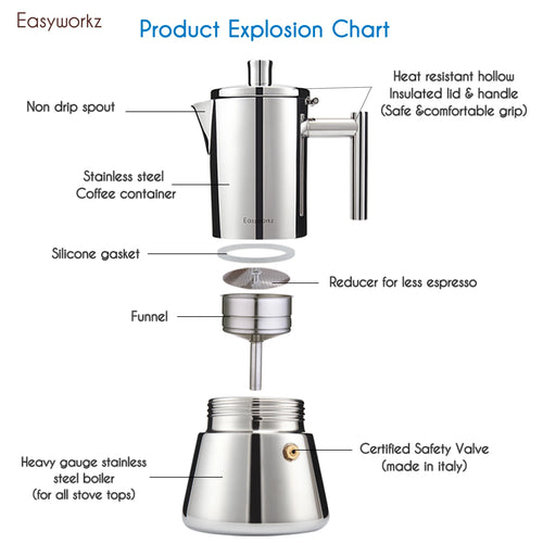 Cafetière italienne induction acier inoxydable easyworkz diego