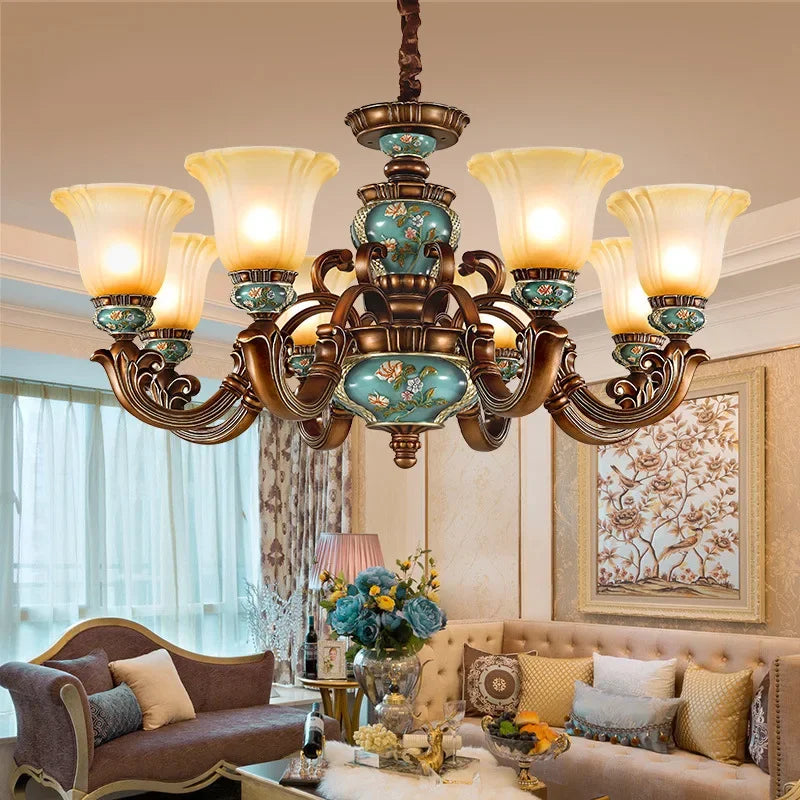 European style bedroom light, living room resin chandelier, LED glass and iron art chandelier - vue 2 sur 12