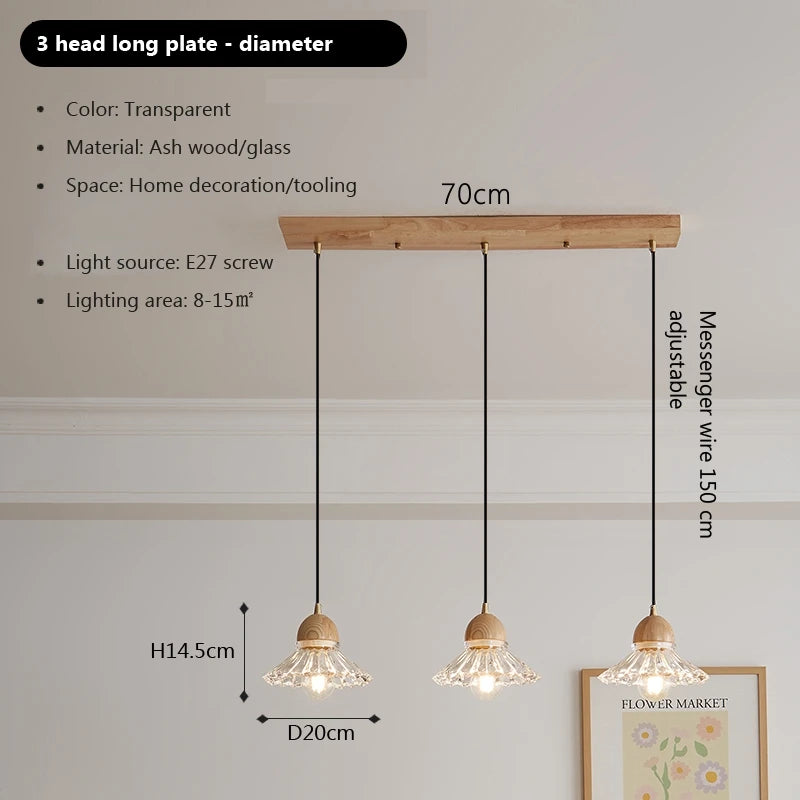 Moderner nordischer LED-Kronleuchter aus Holz und Glas im japanischen Stil