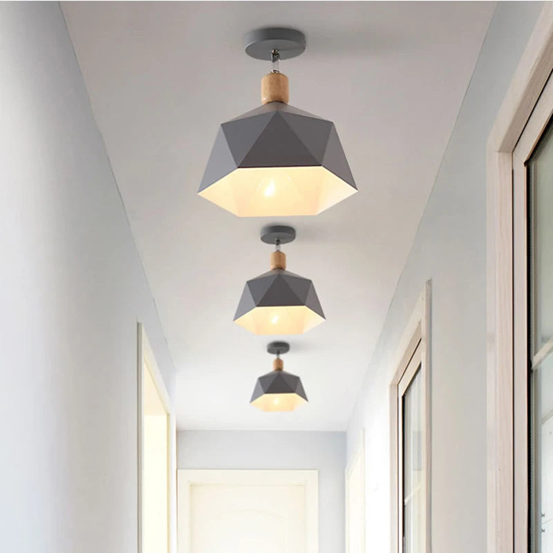 plafonnier moderne à leds en bois et métal coloré - vue 4 sur 9