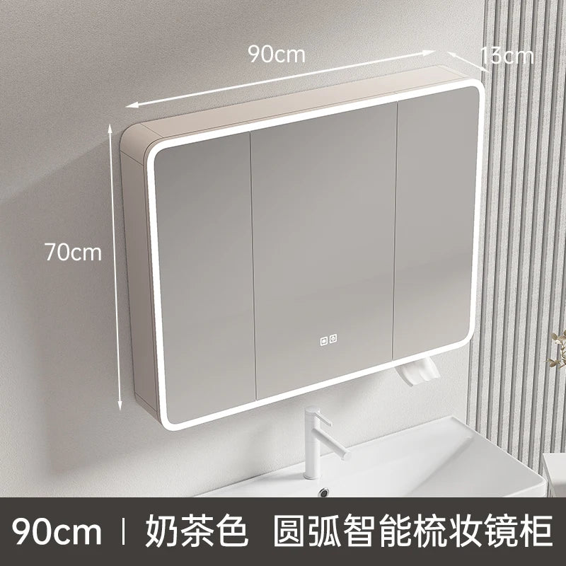 armoire circulaire en aluminium avec miroir éclairage intelligent et rangement - vue 7 sur 32