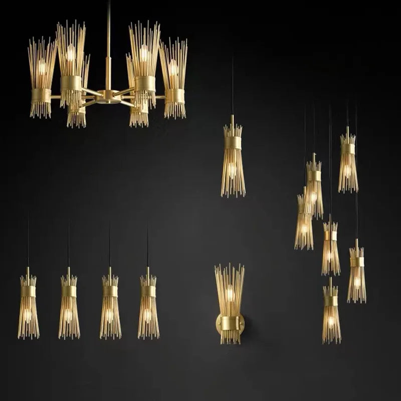 lustre en cuivre plein led créatif suspendu pour décoration maison - vue 6 sur 16