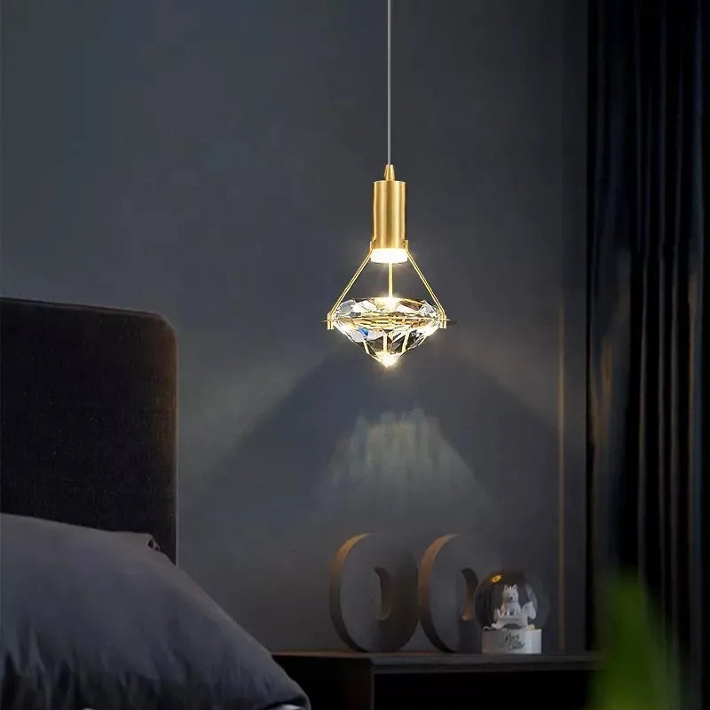 Lampe de suspension LED moderne de luxe diamant cristal suspendu plafond lustre lampes Led nordique créatif chevet décor à la maison éclairage - vue 6 sur 7