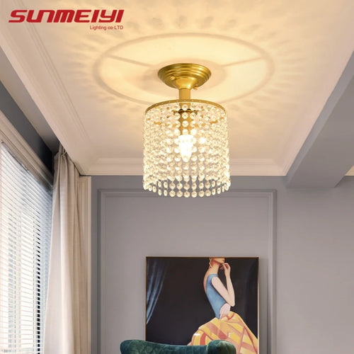plafonnier led en cristal doré pour décoration intérieure