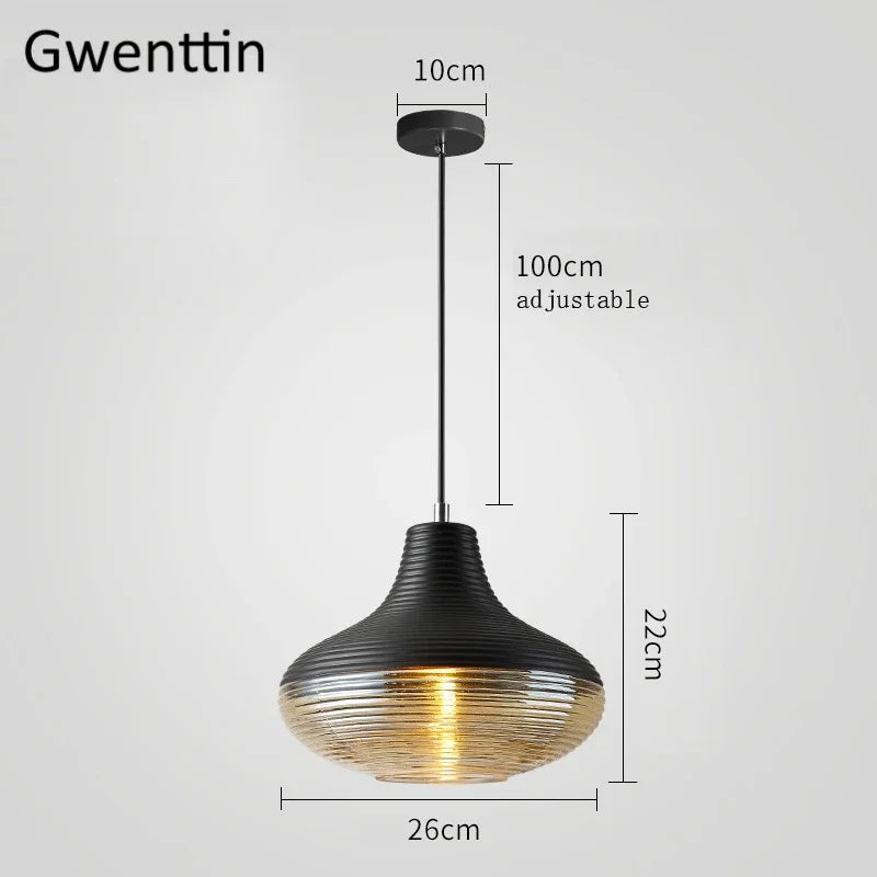 Vintage-Pendelleuchter aus gestreiftem Glas für die Innendekoration