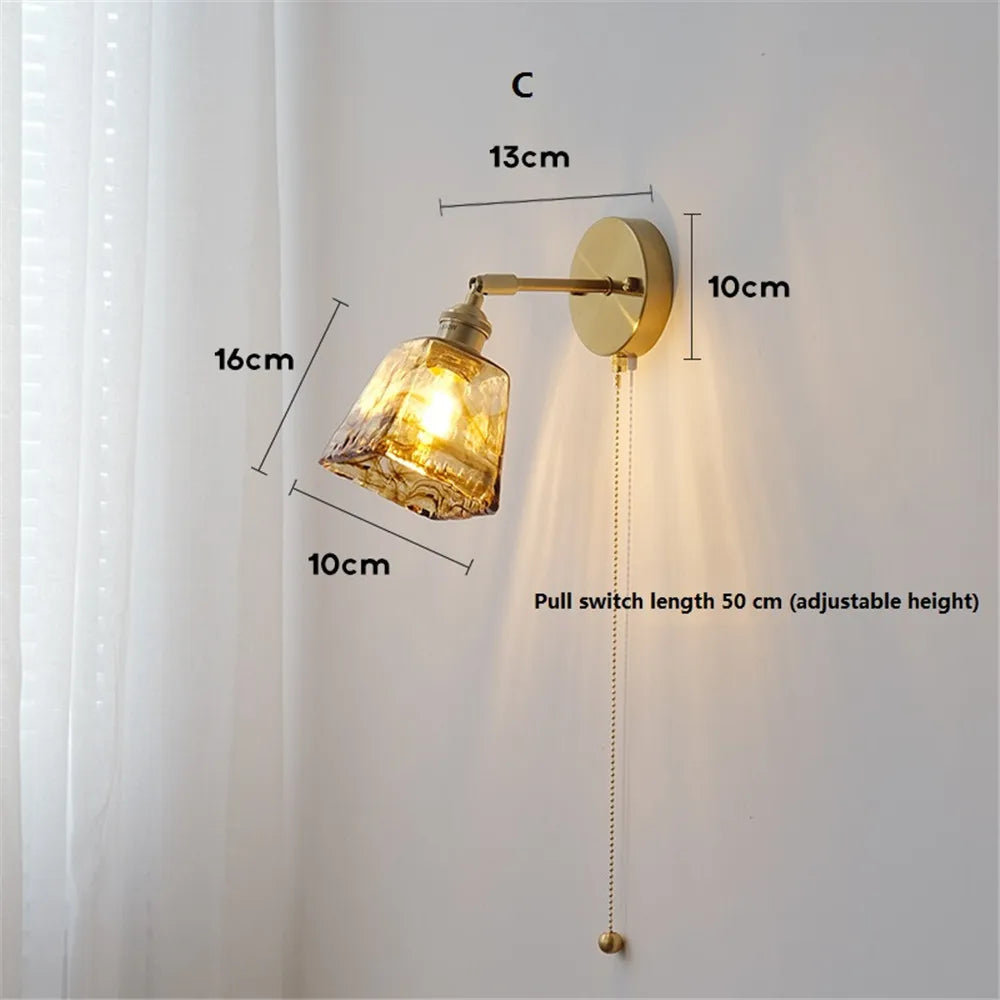 Retro Wandleuchte drehbar aus Glas und Kupfer mit Schalter - vue 8 sur 9