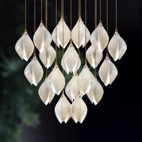 Suspension design Escalier moderne hôtel luxe en céramique pétale lumière LED