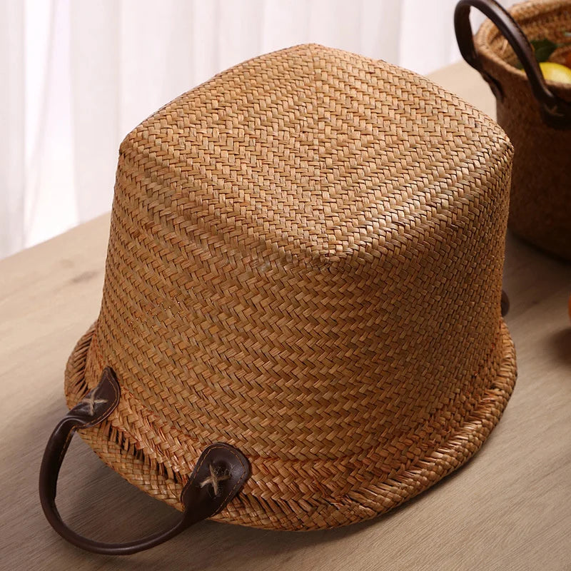 panier de rangement tissé à la main pliable en osier et jonc de mer - vue 4 sur 8