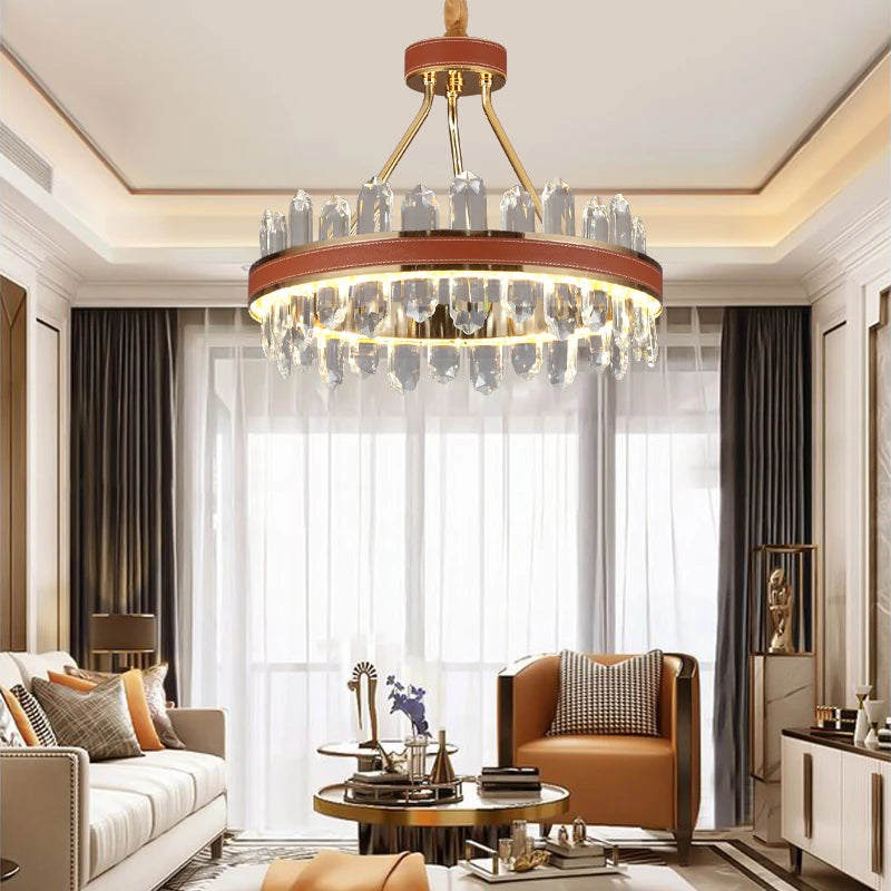 suspension en cristal et cuir pour éclairage moderne créatif de la maison - vue 3 sur 16