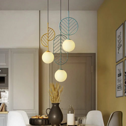 suspension modernes en fer macaron led boule de verre