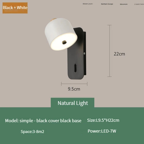 applique murale nordique rotative avec interrupteur led pivotante - vue 13 sur 15