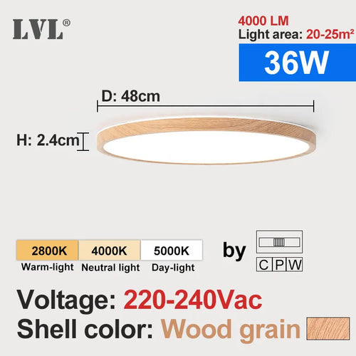Flache Deckenleuchte aus goldfarbenem Holz im modernen quadratischen Design für den Innenbereich - vue 15 sur 16
