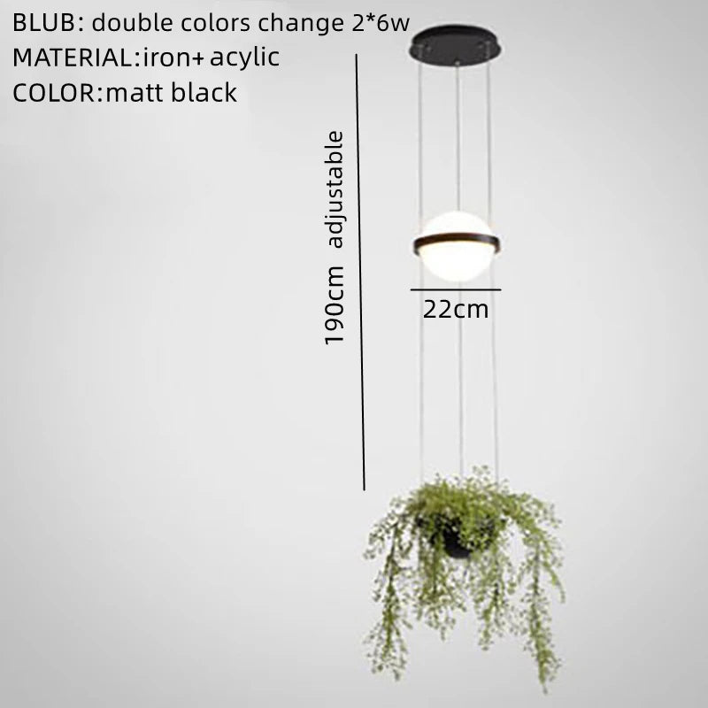 lustre moderne nordique avec pot de fleur led intégrée - vue 8 sur 18
