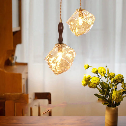 Kronleuchter aus amberfarbenem Glas im Eisblock-Design für Restaurant und Bar - vue 2 sur 10