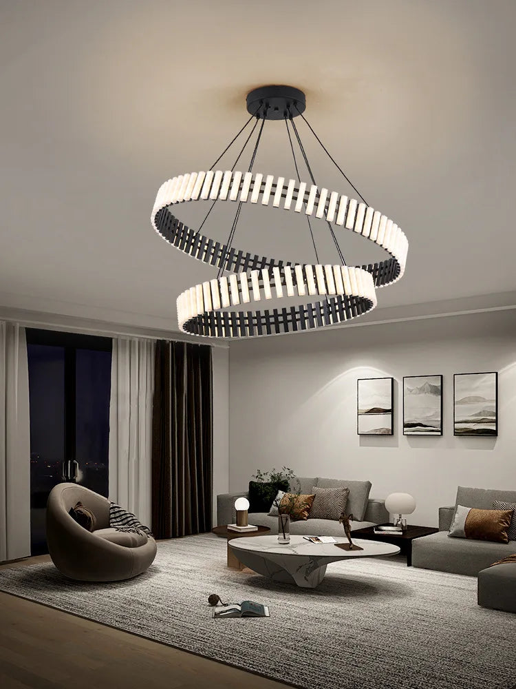 lustre à anneaux postmodernes duplex led design minimaliste intérieur - vue 4 sur 7