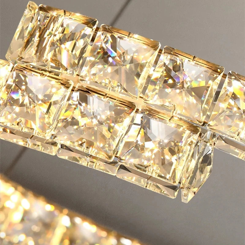 lustre nordique en cristal acier inoxydable miroir led intérieur - vue 5 sur 12