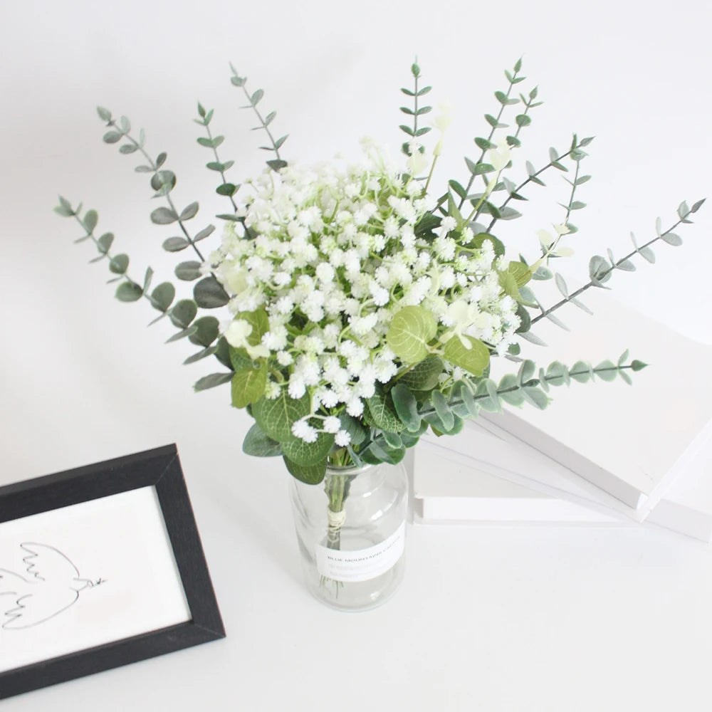 lot de fleurs artificielles gypsophile et eucalyptus pour décoration mariage - vue 3 sur 6