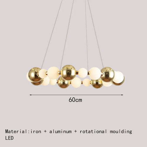 Kronleuchter LED Acrylkugel Mit Goldenem Ring Und Verstellbaren Kabeln - vue 9 sur 10