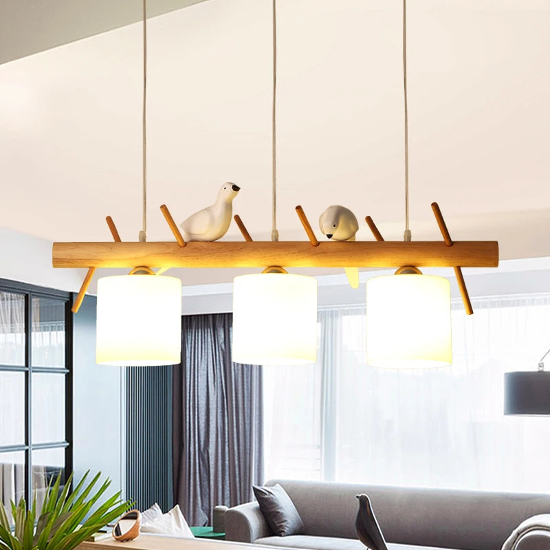 lustre nordique en bois massif avec oiseaux pour décoration intérieure