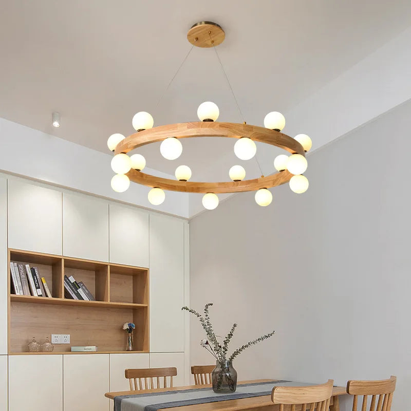 lustre nordique en bois rond créatif japonais