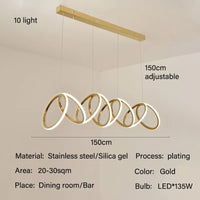 Anneau de luxe moderne suspension LED lumières pour salle à manger cuisine éclairage Lustre décor Lustre barre intérieure suspendus luminaires