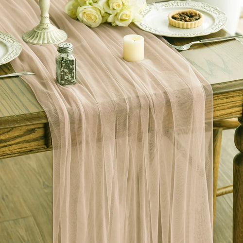 Chemin de table gaze transparente blanc décoration mariage anniversaire