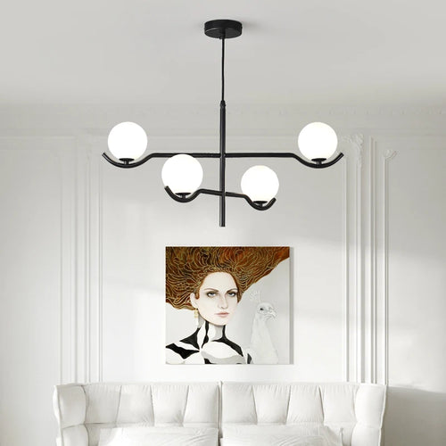 Moderner Design-Kronleuchter aus Glas mit Metallstruktur - vue 5 sur 9