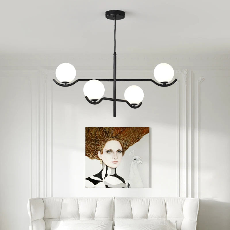 Moderner Design-Kronleuchter aus Glas mit Metallstruktur - vue 4 sur 9